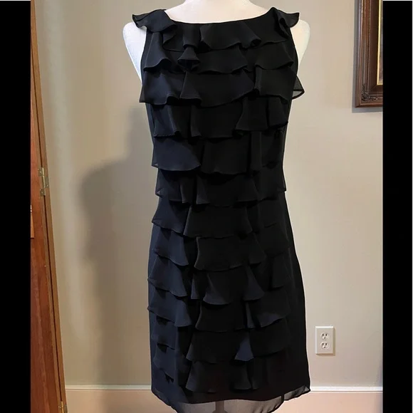 adrianna papell black ruffle dress In Your Dreams Maxi Dress